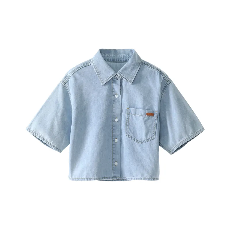 Fstudio Cropped Denim Shirt Women's Blue-0