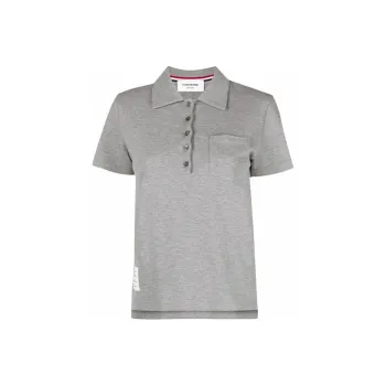 THOM BROWNE Striped Logo patch Polo Shirt