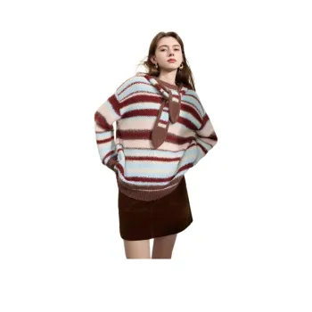 3COLOUR Sweater Women's Burgundy Stripes