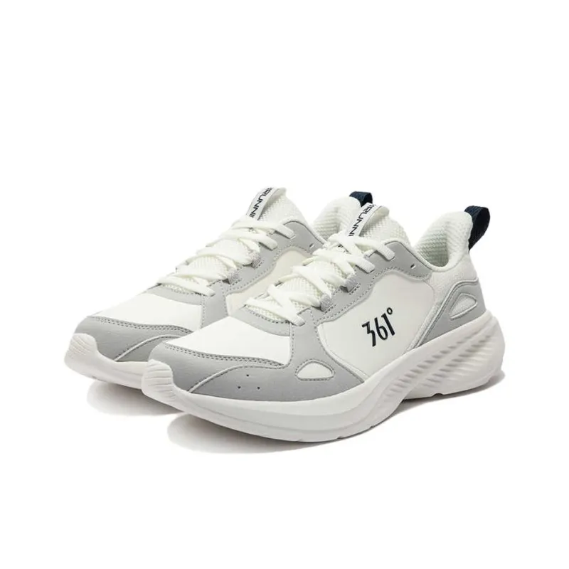 361° Abrasion Resistant Rebound Low Top Casual Sprint Running Shoes Men's White Gray-2