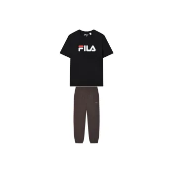 FILA Casual Sportswear Unisex Suit Onyx Black Short Sleeves+Dirt Brown Trousers