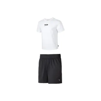 PUMA Casual Sportswear Men Set White Short-Sleeved Shirt+Black Shorts