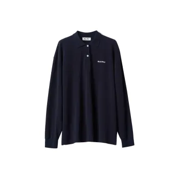 MIU MIU Logo Embroidered Piqué Long Sleeved Polo Shirt
