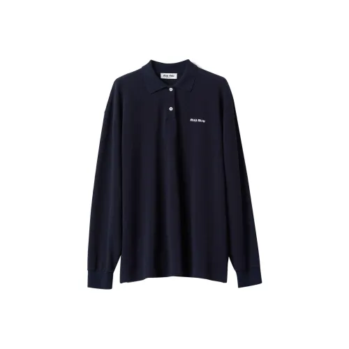 miu Sunglasses miu Sunglasses Logo Embroidered Piqué Long Sleeved Polo Shirt