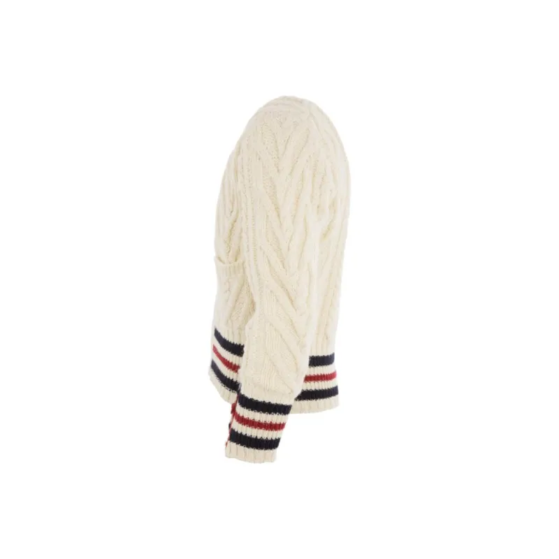 THOM BROWNE RWB-Stripe Cable-knit Cardigan-3