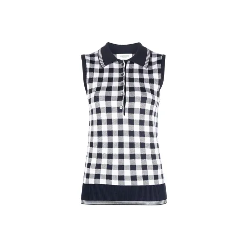 THOM BROWNE Gingham jacquard Sleeveless Polo Top