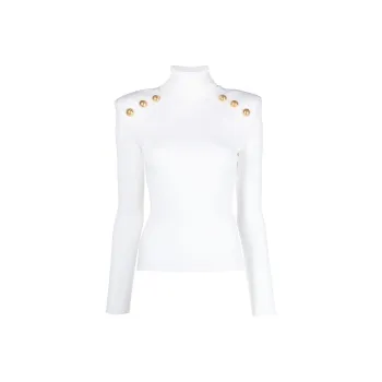 BALMAIN Button embellished Ribbed knit Jumper