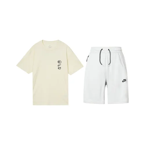 Nike Casual Sportswear Men Set Coconut Milk Top+White tiered shorts