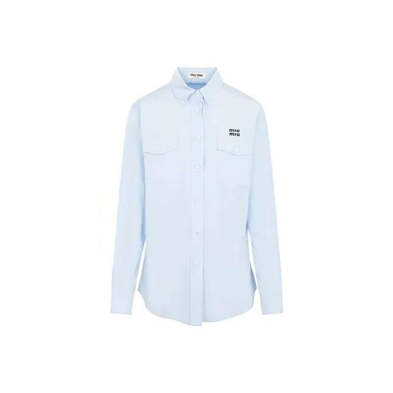 MIU MIU Logo embroidered Flap pocket Shirt-0