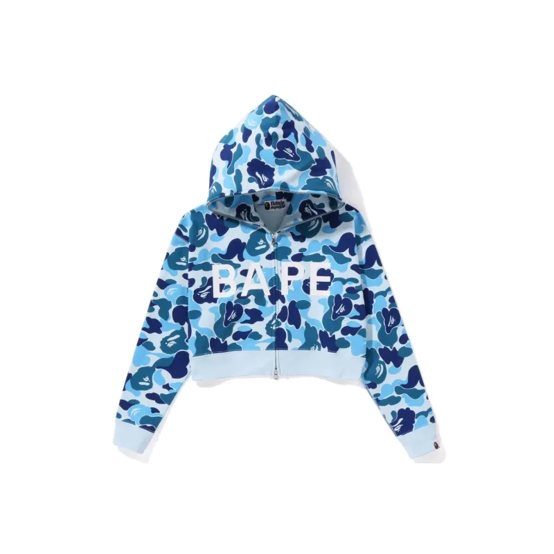 A BATHING APE Abc Camo Crystal Stone Shark Cropped Full Zip Hoodie 'Pink'-0