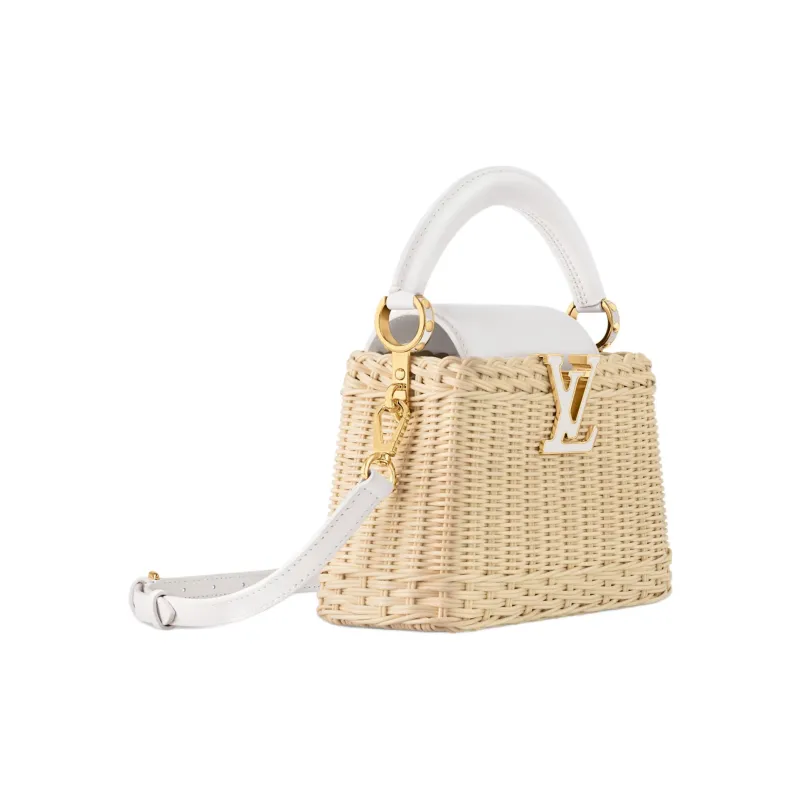 LOUIS VUITTON Capucines Rattan And Cow Leather Woven Bag Shoulder Bag Handbag Mini Women's Beige & Silver-1