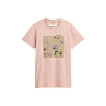 COACH Observed By Us Floral Print Crew Neck Short Sleeved T Shirt T Shirt Women's Pink