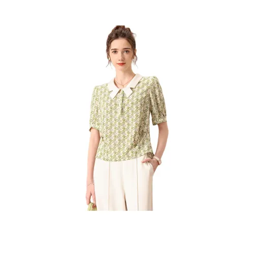 FENHONGMALI Shirt Women's Green Floral