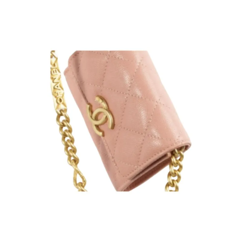 CHANEL Grain Embossed Caviar Cow Leather Coin Purse, Clutch, Shoulder Bag, Crossbody Bag Women's Dark Pink-4