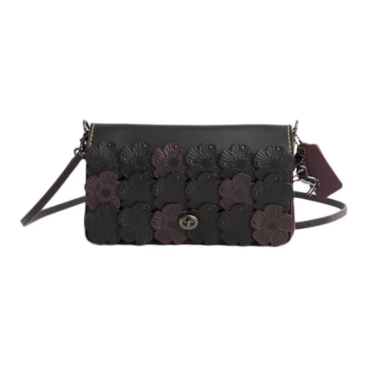 COACH Dinky Glove Tanned Leather Shoulder Bag Medium Size Unisex Black & Burgundy-0