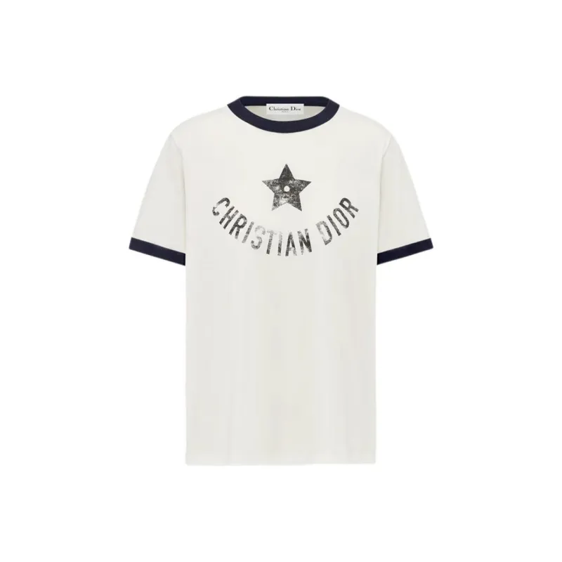 DIOR DIORIVIERA Logo Letter Print Casual Crew Neck Short-Sleeved T-Shirt T-Shirt Women's Ecru-0