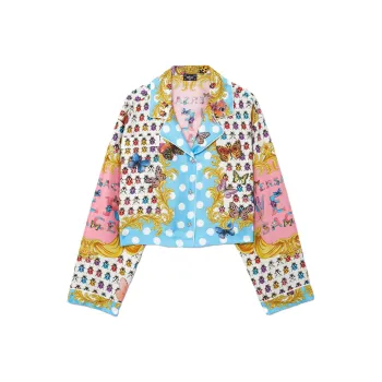 VERSACE Butterflies Printed Cropped Satin Shirt