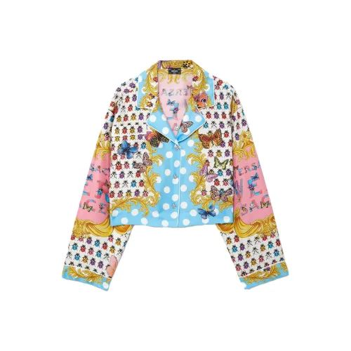 VERSACE Butterflies Printed Cropped Satin Shirt