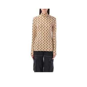 Marine Serre High-Neck Allover Moon Printed Top