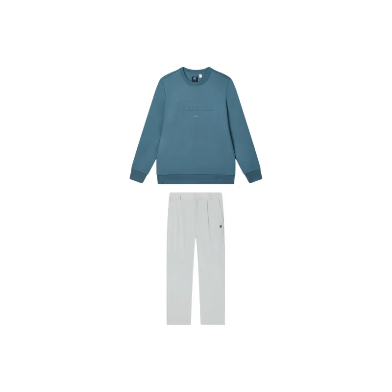 FILA Casual Sportswear Men Set Navy Blue Top+Slate Gray Bottom-0