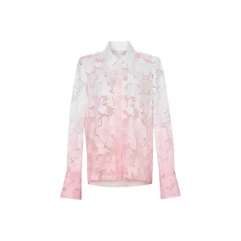 Oscar De La Renta Ombré Peony Guipure Blouse
