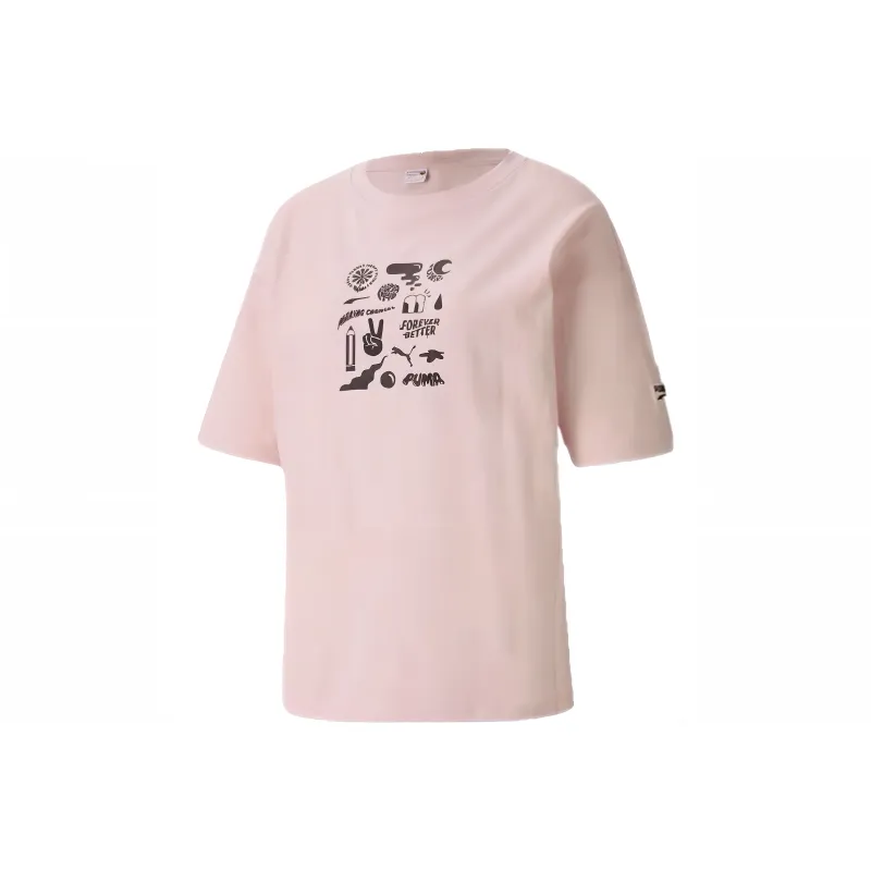 PUMA Drop Shoulder Sleeve T Shirt Women's Pink-0