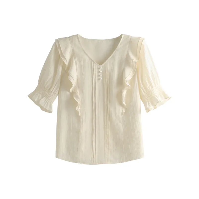 She Enjoys Chiffon Shirt Women's Milk White-0