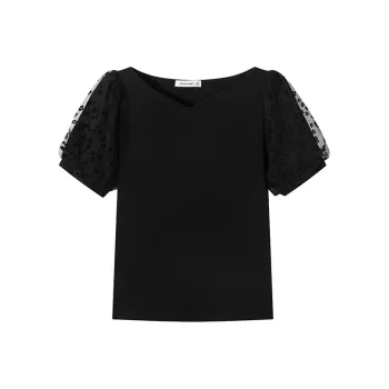 Jean West T Shirt Puff Sleeve Summer Women's Black