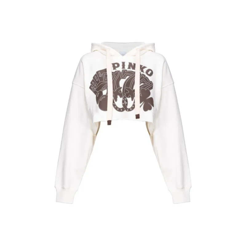 PINKO Y2K Cards Cotton Cropped Hoodie-0