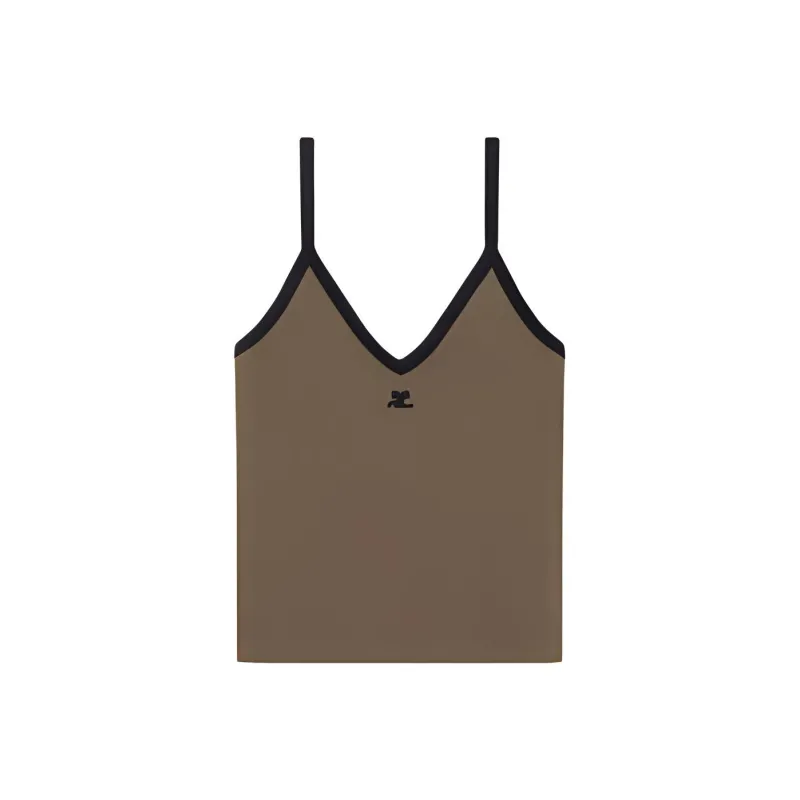COURREGES SS24 CONTRAST V NECK TANK TOP Camisole Women's Camouflage Green/Green Camouflage-0