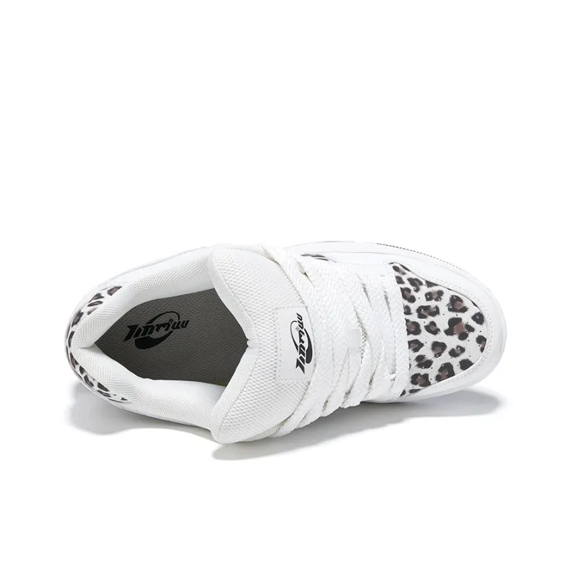 TINMUU Low Top Skateboard Shoes Unisex Leopard Print White-6