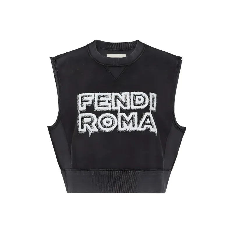 FENDI By Marc Jacobs Jersey Sleeveless Cropped Sweatshirt Black-0