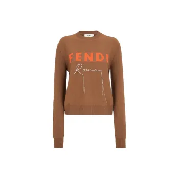 FENDI Logo Intarsia Knit Crewneck Jumper