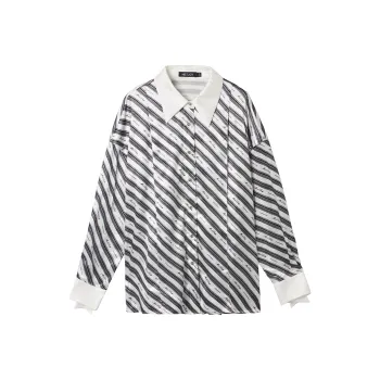 MEETLADY Shirts Women's Black White Stripes