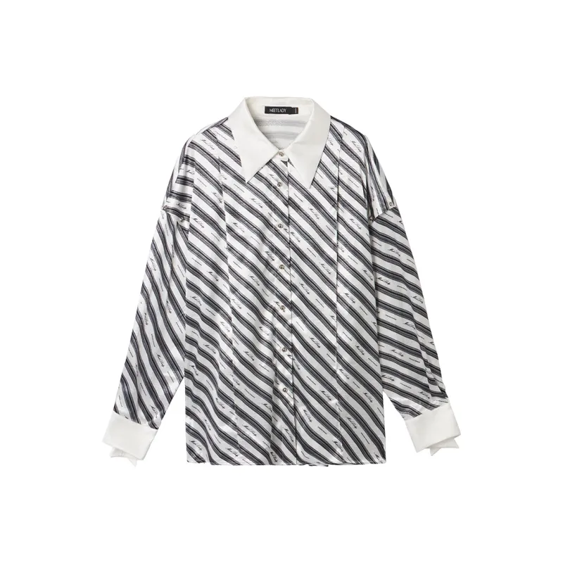 MEETLADY Shirts Women's Black White Stripes-0