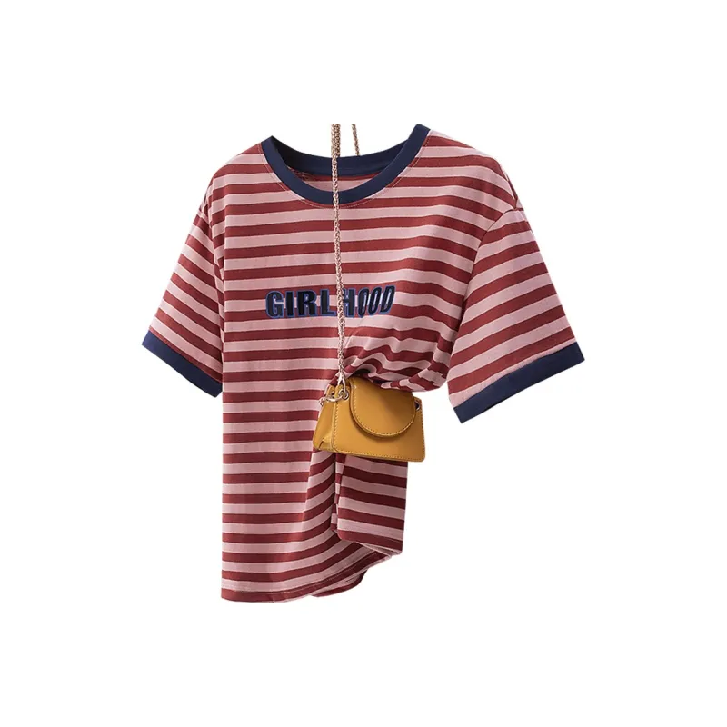 Cypress House T-Shirt Women's Pink Coffee Stripes-0