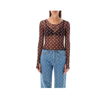 Marine Serre Mesh Monogrammed Crewneck Cropped Top