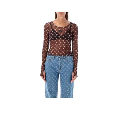 Marine Serre Mesh Monogrammed Crewneck Cropped Top