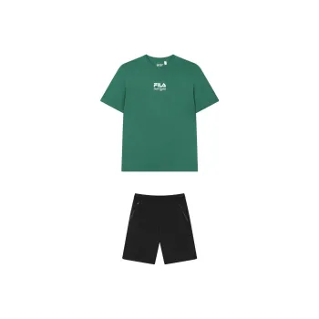 FILA Casual Sportswear Men Clothing Set Midsummer Green Top+Jet Black Shorts