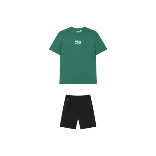 FILA Casual Sportswear Men Clothing Set Midsummer Green Top+Jet Black Shorts