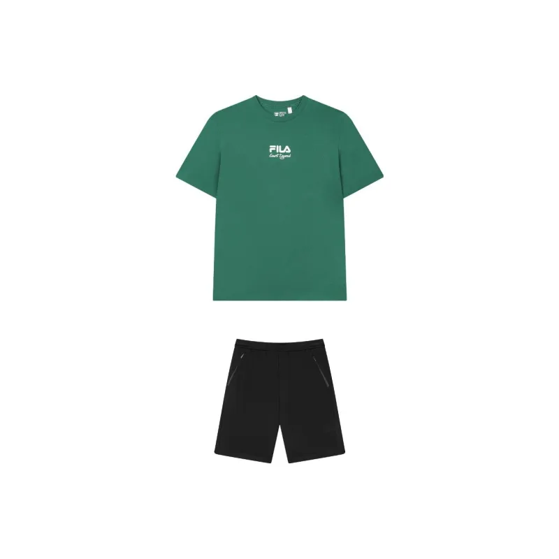 FILA Casual Sportswear Men Clothing Sets Midsummer Green Top+Jet Black Shorts-0