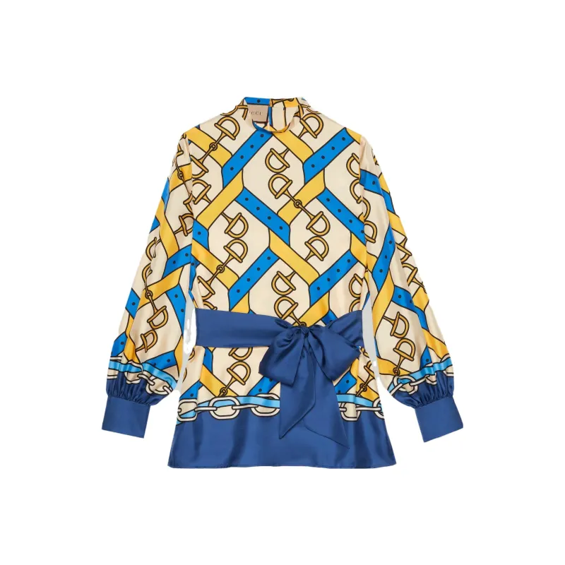 GUCCI Horsebit print Long sleeve Silk Shirt-0