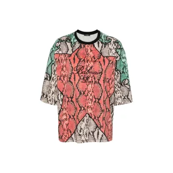 BALMAIN Snake Print Round Neck T Shirt