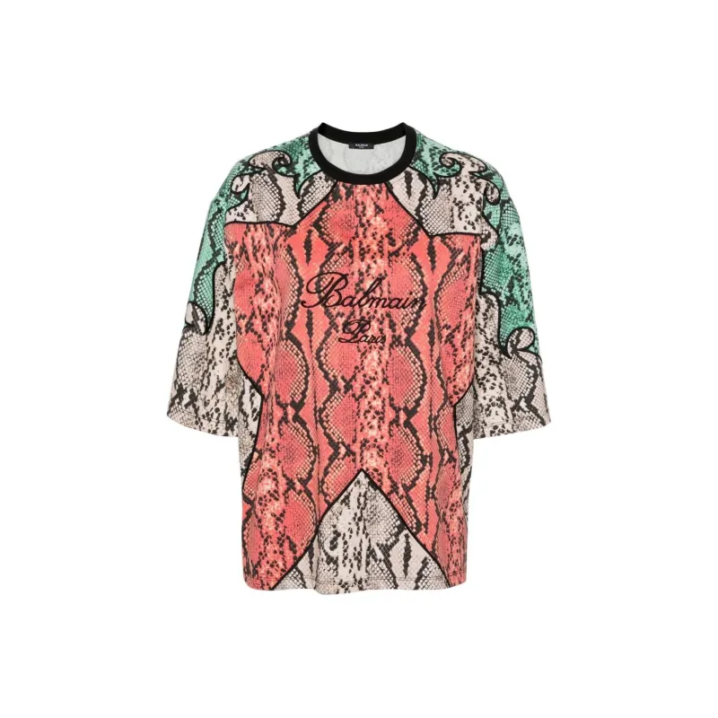BALMAIN Snake Print Round Neck T Shirt-0