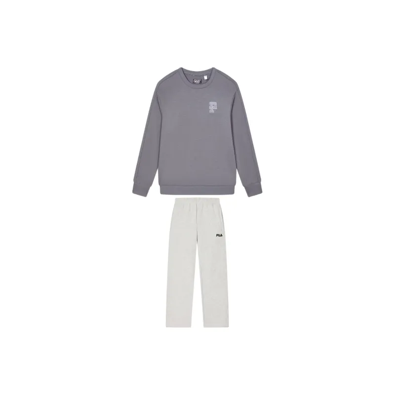 FILA Casual Sportswear Men Clothing Sets Cloud Dola Gray Sweatshirt+Moon Mist Gray Pants-0