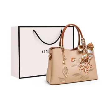 VINEY Cow Leather Handbag Regular Women's Milk Tea