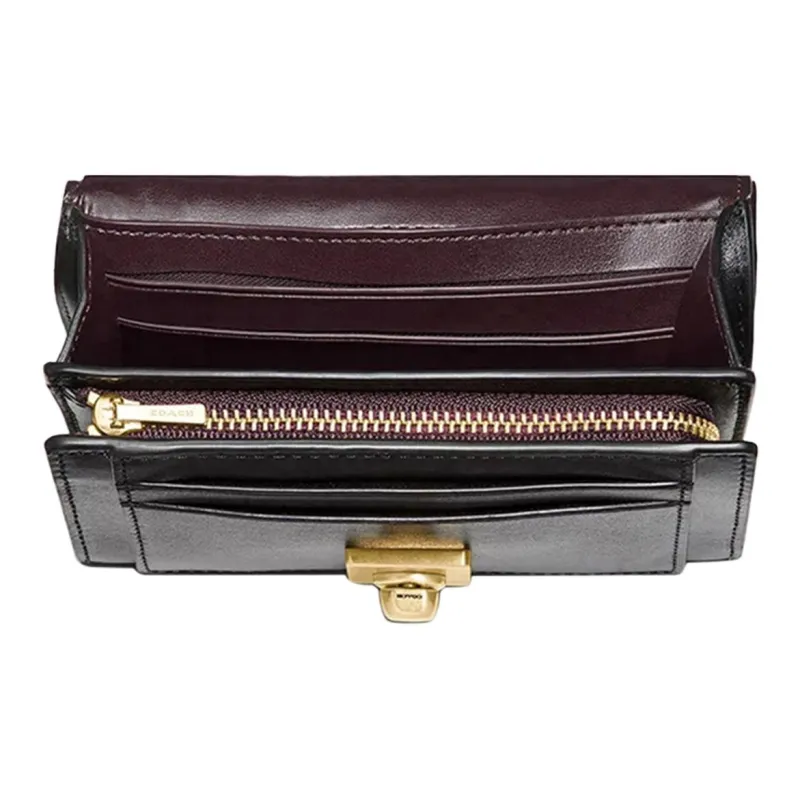 COACH Hutton Calfskin Handheld Wallet Women's Black-3