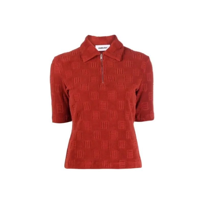 AMBUSH Monogram Zipped Mini Polo Shirt Russet Brown-0