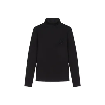 C'N'C Four Leaf Clover Logo Solid Color Turtleneck High Rebound Slim Fit Base Layer Long Sleeved T Shirts Women's