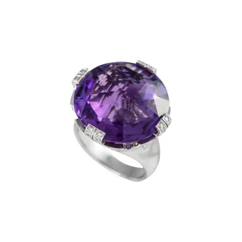BVLGARI 18K White Gold Parentesi Diamond And Amethyst Ring
